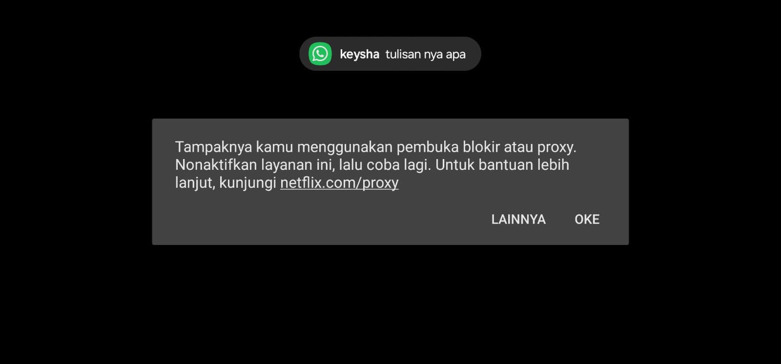 Contoh pesan VPN / Proxy.